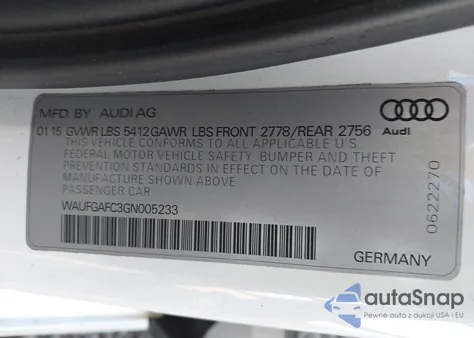 2016 Audi A6 3.0T Premium Plus from USA, damaged, VIN WAUFGAFC3GN005233